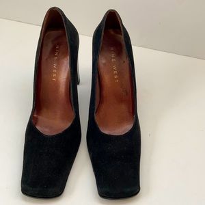 NINE WEST BLACK SUEDE SQUARE TOE PUMP 7.5